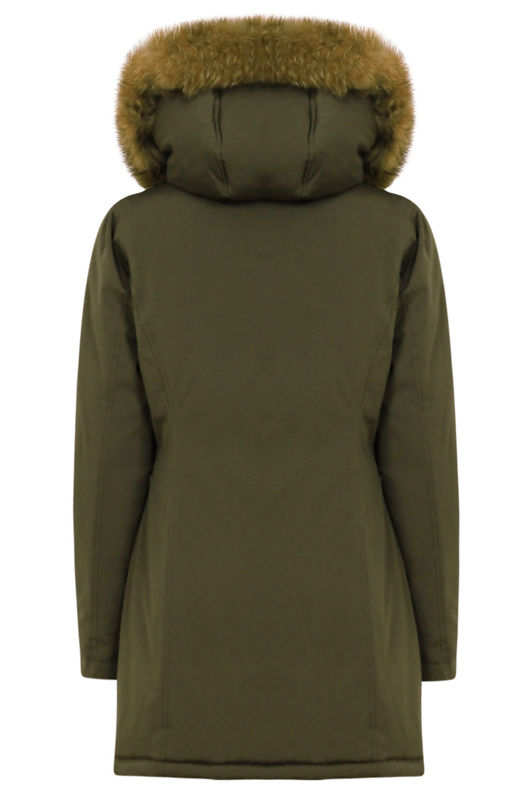 Khaki Thick Real Fur Trim Hooded Parka Coat