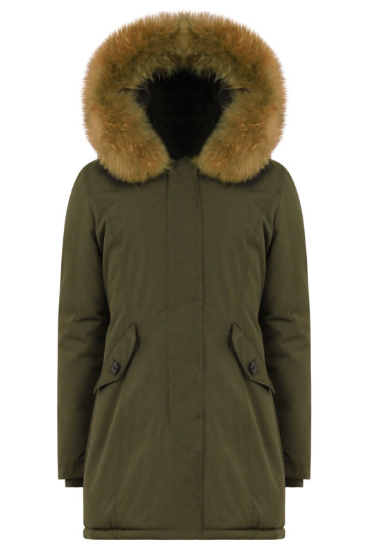 Khaki Thick Real Fur Trim Hooded Parka Coat