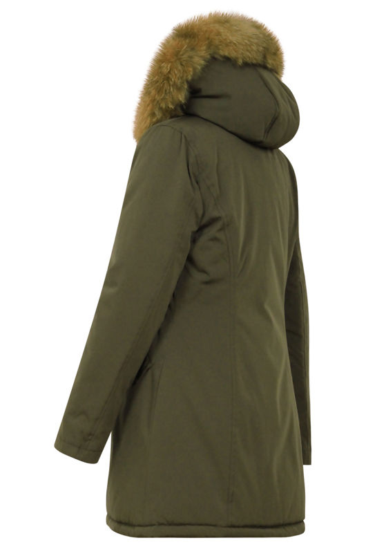 Khaki Thick Real Fur Trim Hooded Parka Coat