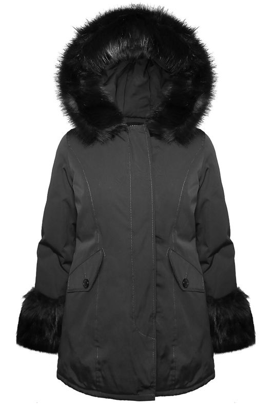 Grey Canvas Parka with Fur Hood & Cuff
