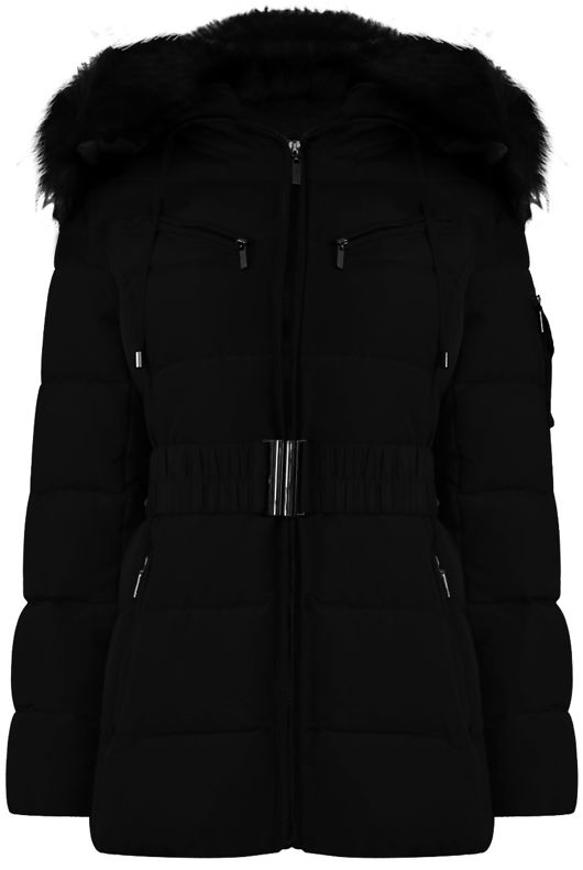 Black Puffa Jacket with Golden Faux Fur 