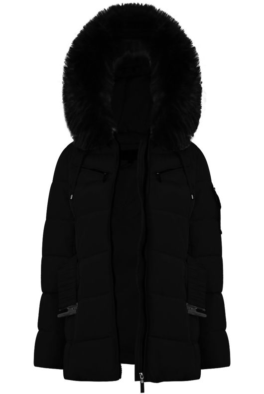 Black Puffa Jacket with Golden Faux Fur 