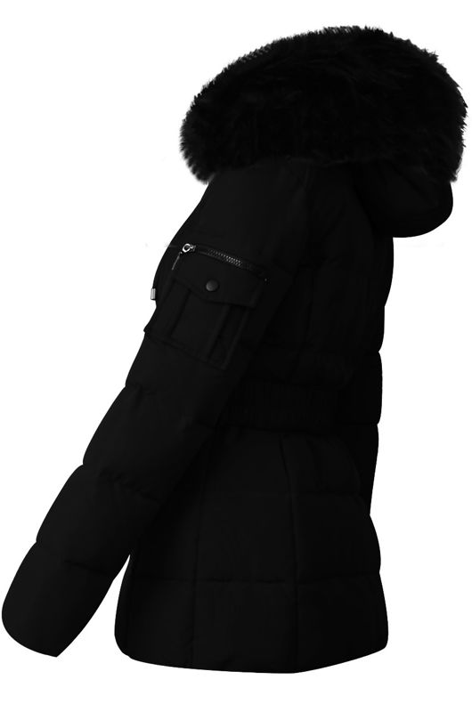 Black Puffa Jacket with Golden Faux Fur 