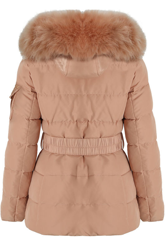 Rose Quilted Zip Pockets Puffa Jackets with Pink Fur