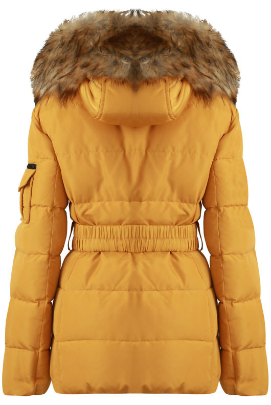 Mustard Puffa Jacket with Golden Faux Fur 