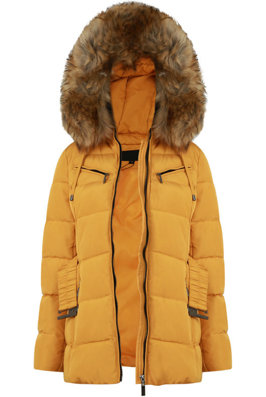 Mustard Puffa Jacket with Golden Faux Fur 