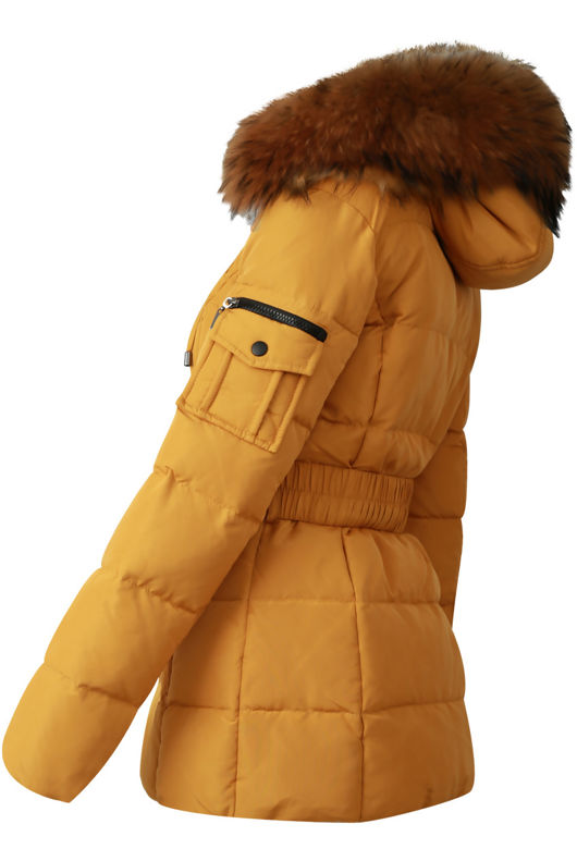 Mustard Quilted Natural Fur Puffer Jackets