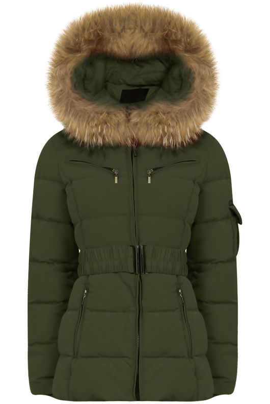 Khaki Quilted Zip Pockets Puffer Jackets