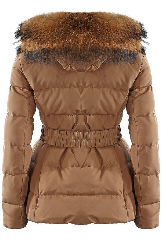 Camel Quilted Natural Fur Puffer Jackets