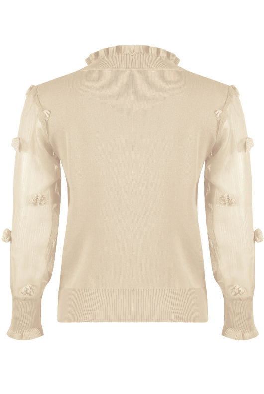 Beige Mesh Sleeves Ribbed Jumper