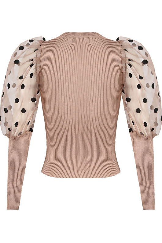 Taupe Polka Dot Mesh Sleeve Jumper