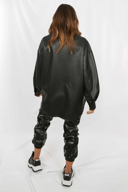 Black Faux Leather Over-Sized Shirt