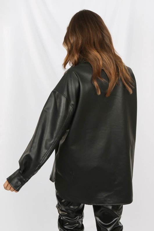 Black Faux Leather Over-Sized Shirt