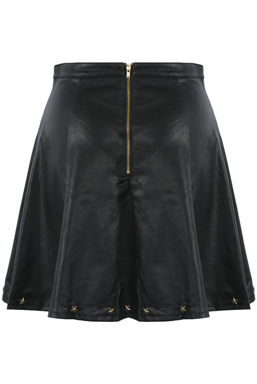 Star Studs Trim PU Flare Skirt