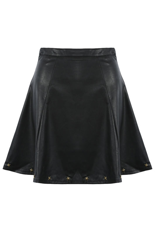Star Studs Trim PU Flare Skirt