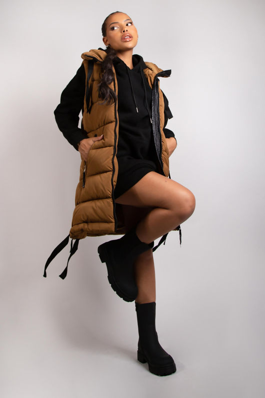 Hooded Puffer Gilet With Black Tabard