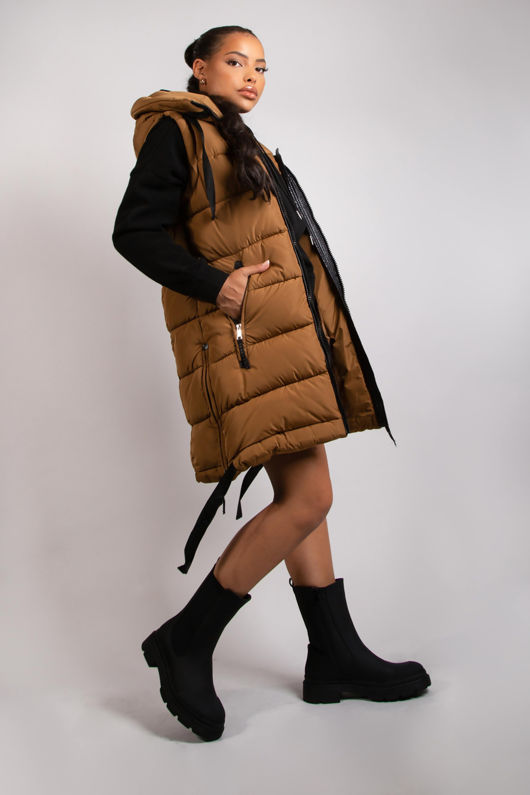 Hooded Puffer Gilet With Black Tabard
