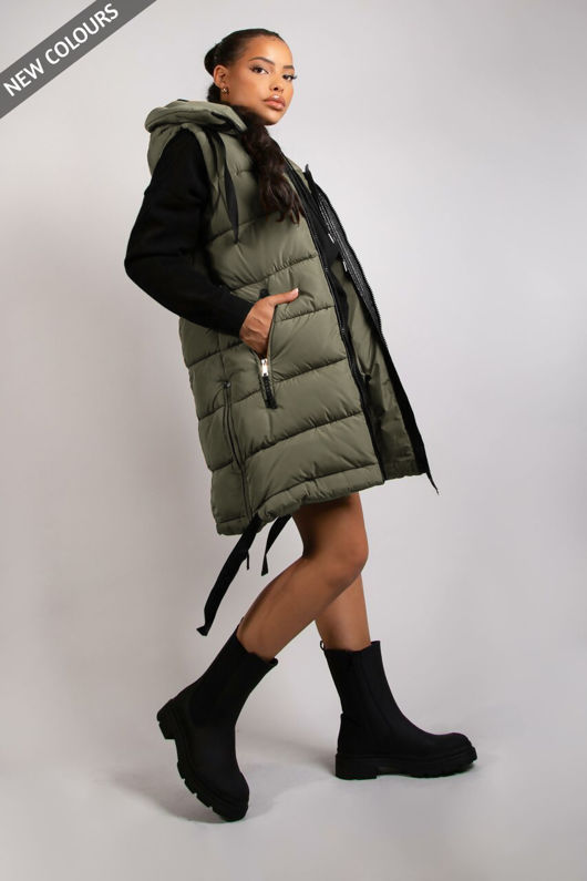 Hooded Puffer Gilet With Black Tabard