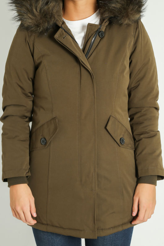 Khaki Faux Fur Trim Parka