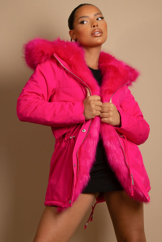 Attentif Fuchsia Parka With Faux Fur