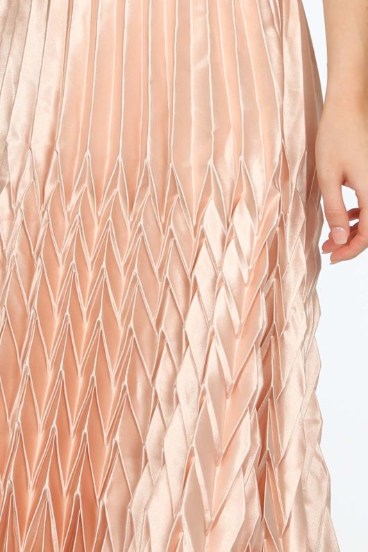 Pink Satin Chevron Pleated Maxi Skirt