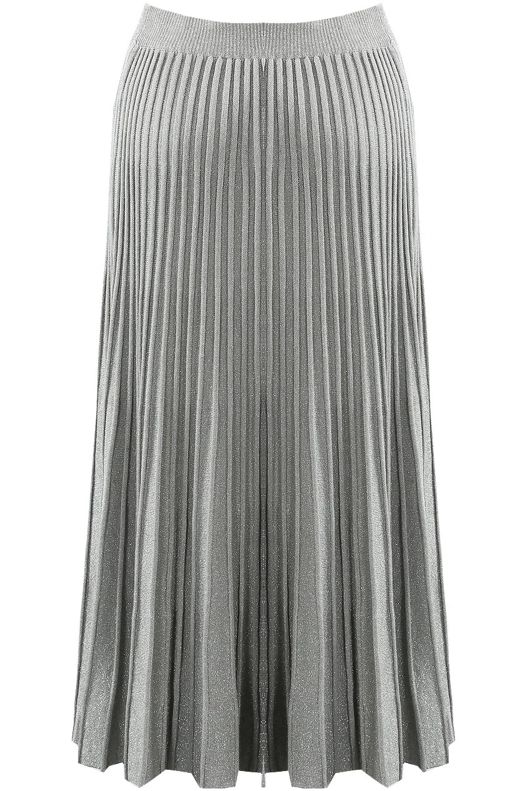 Grey Ribbed Pleated Maxi Skirt 