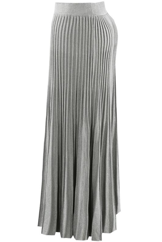 Grey Ribbed Pleated Maxi Skirt 