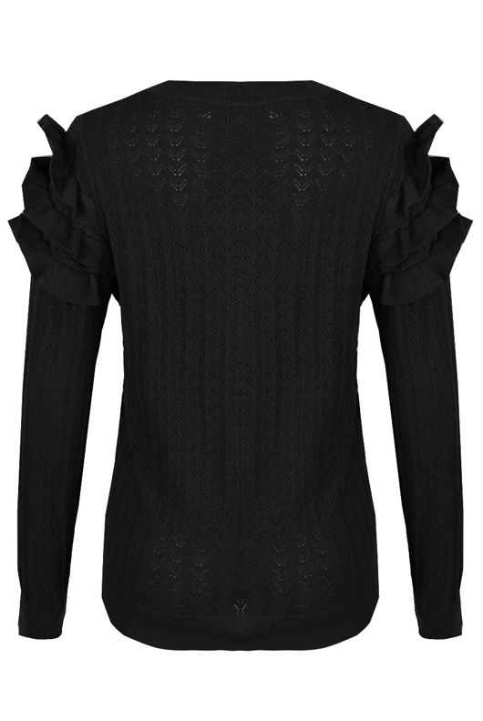 Black Wavy Textured Tier Sleeve Jumper