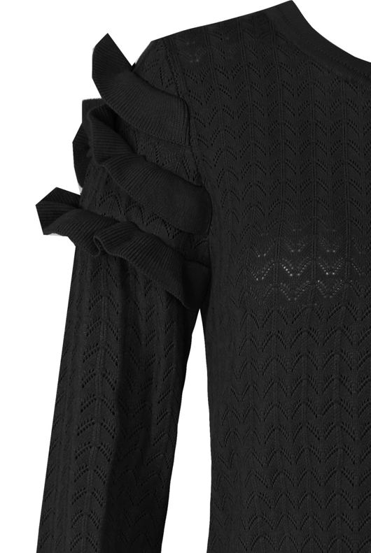 Black Wavy Textured Tier Sleeve Jumper
