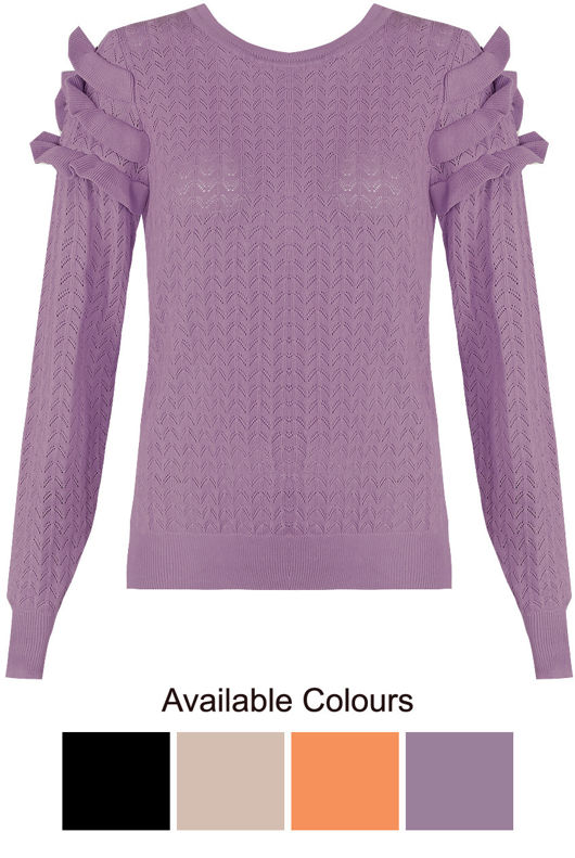 Black Wavy Textured Tier Sleeve Jumper