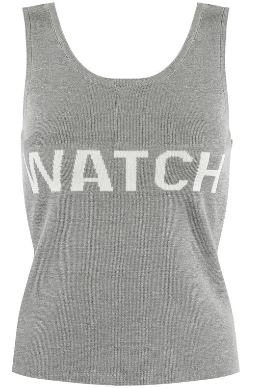 Grey Ribbed WATCH Slogan Tank Top