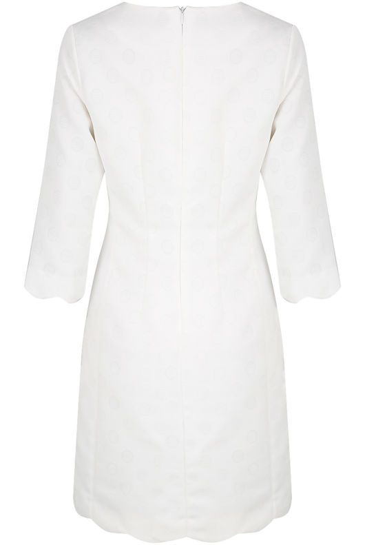 White Scallop Textured Shift Dress 