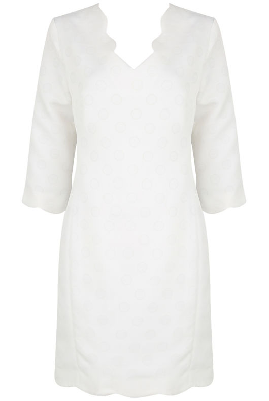 White Scallop Textured Shift Dress 