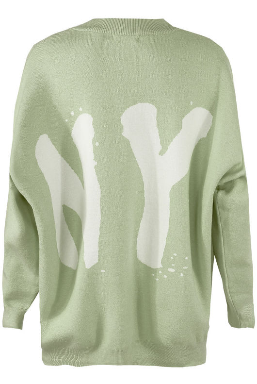 Green Heart & NY Slogan Print Knitted Jumper