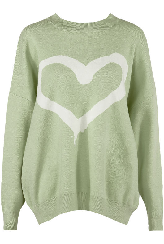 Green Heart & NY Slogan Print Knitted Jumper