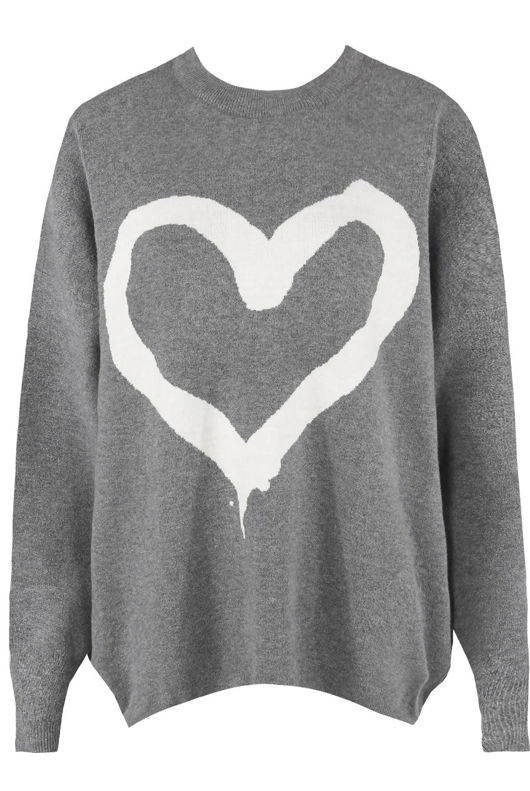 Grey Heart & NY Slogan Print Knitted Jumper
