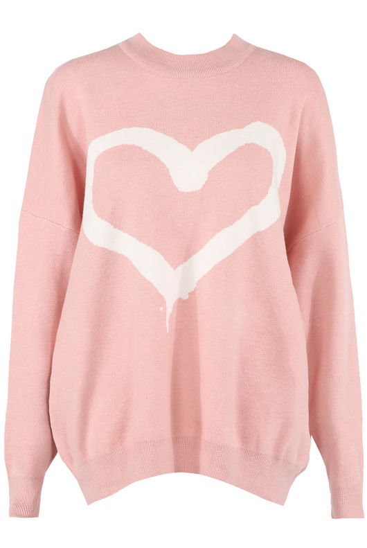 Pink Heart & NY Slogan Print Knitted Jumper