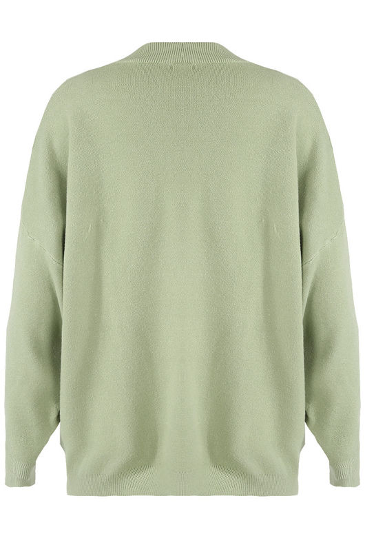 Green Sequin Lip With Golden Button Trim Knitted Jumper