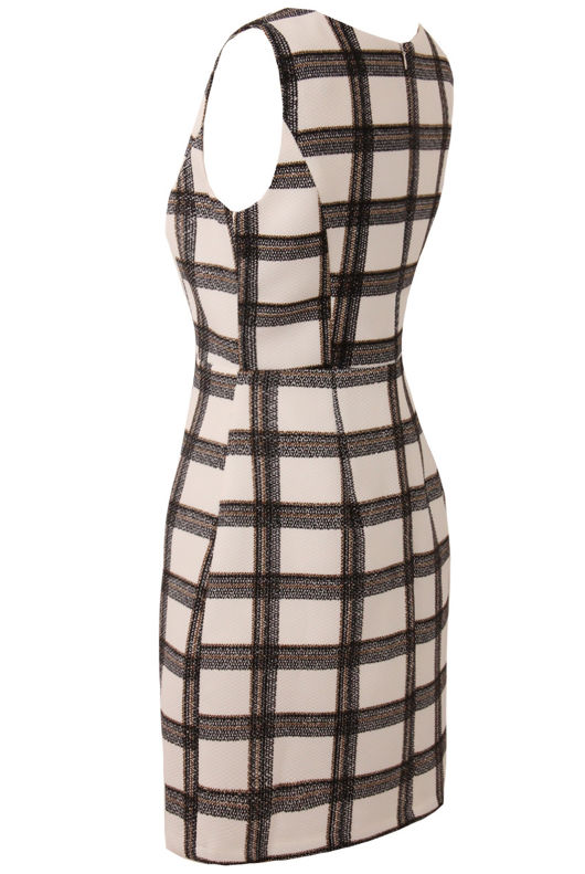 Cream Check Print Day Dress 