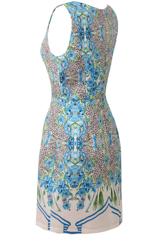 Blue Floral Print Satine Tulip Dress
