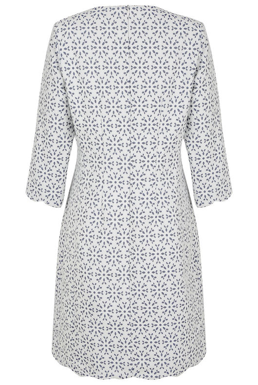 White Scallop Embossed Print Shift Dress