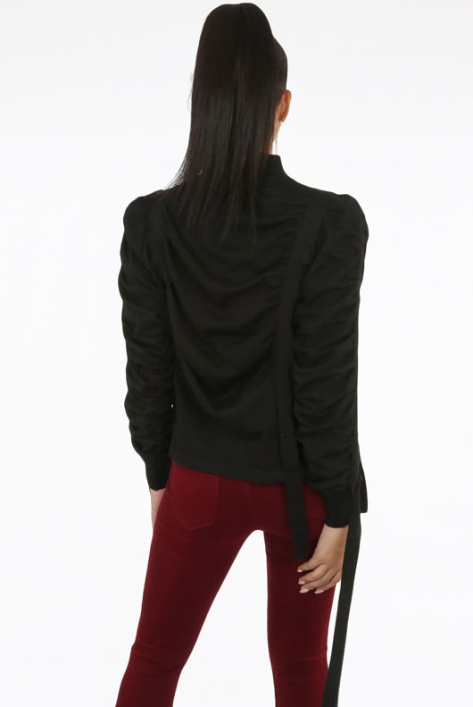 Straps Trim Mock Neck Jumper in Black
