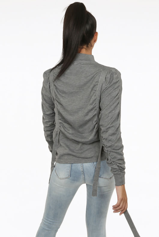 Straps Trim Mock Neck Jumper in Grey