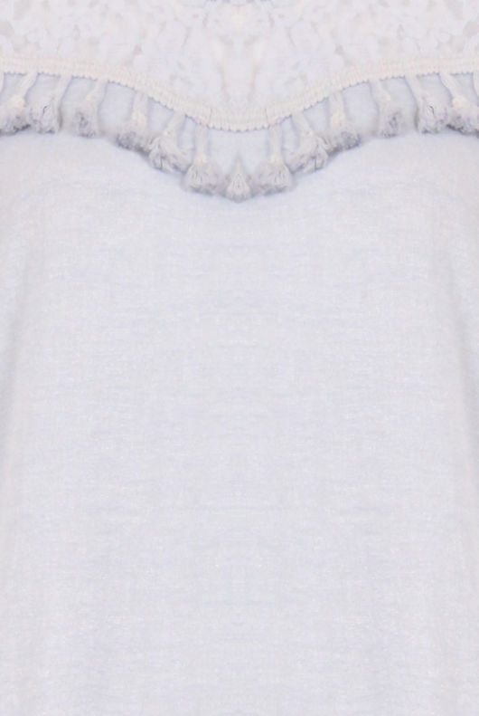 Light Blue Floral Lace Fringed Short Sleeve Tops