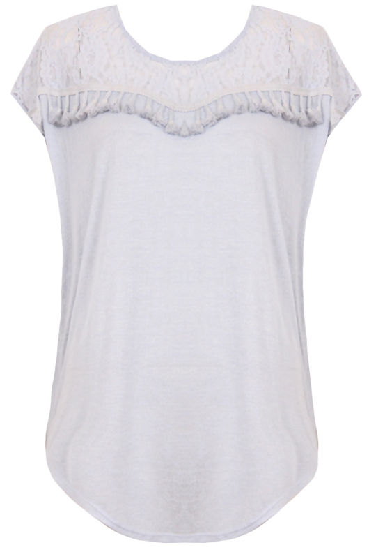 Light Blue Floral Lace Fringed Short Sleeve Tops