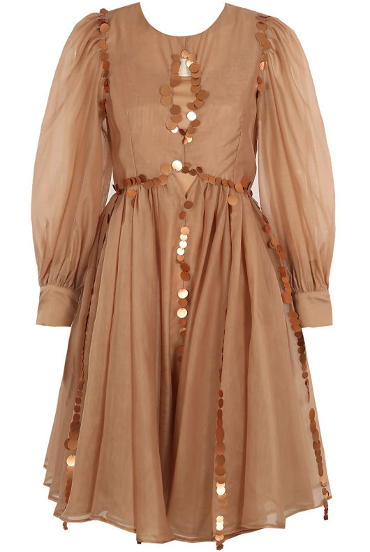 Taupe Balloon Sleeve Skater Dress With Sequin Detail