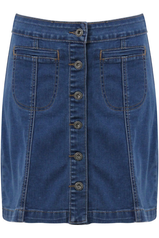 Blue Denim Front Pocket Mini Skirt