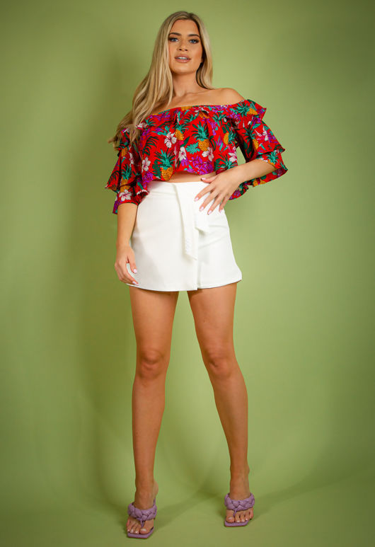 Red Floral Flowing Bardot Top