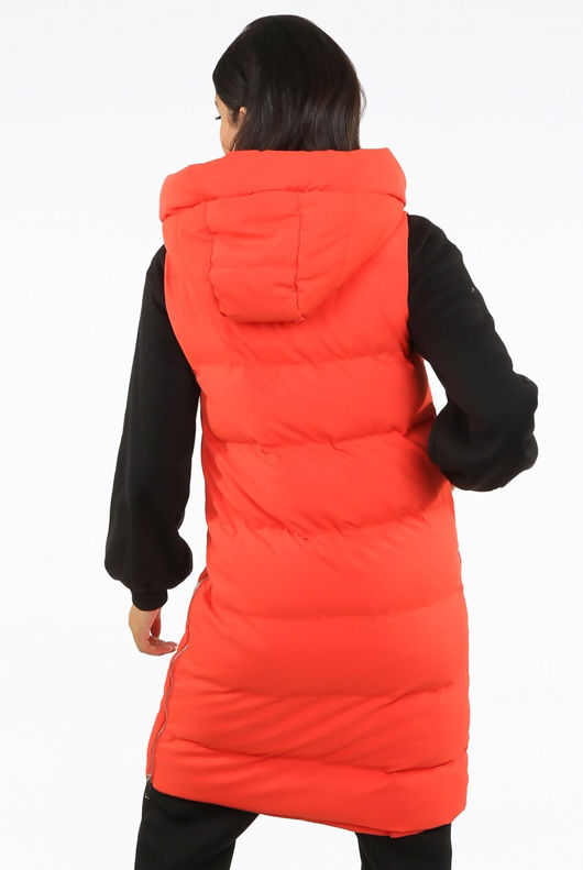 High Shine Sleeveless Long Puffer Jacket
