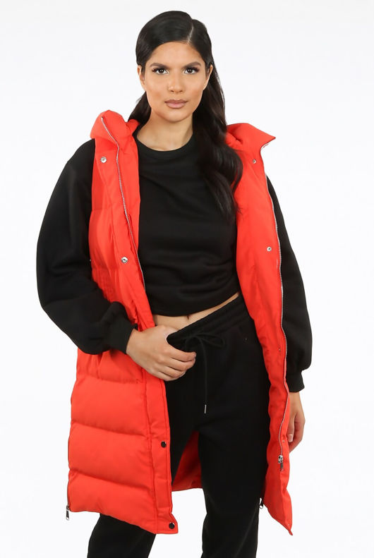 High Shine Sleeveless Long Puffer Jacket